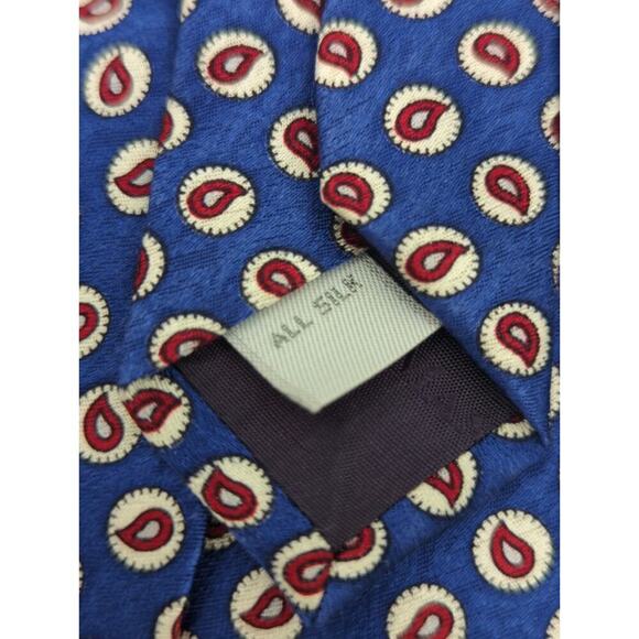 Today's Man All Silk Men's Tie Blue Red Dot Paisley Classic Work Office Office - Picture 5 of 7